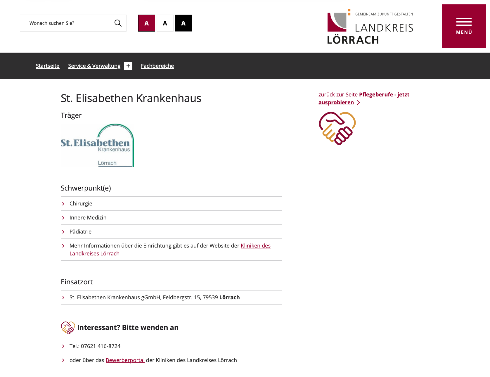 German hospital website screenshot