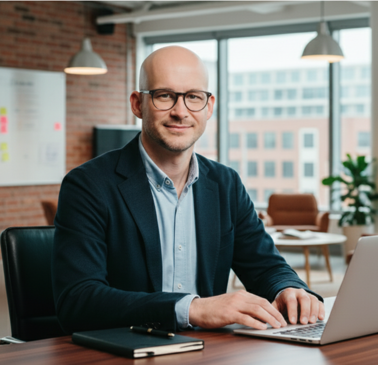 Person using computer in room